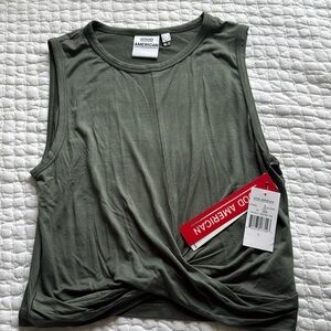 Good American Twist Front Tank NWT | Size 1 Small Olive Green Crop Top